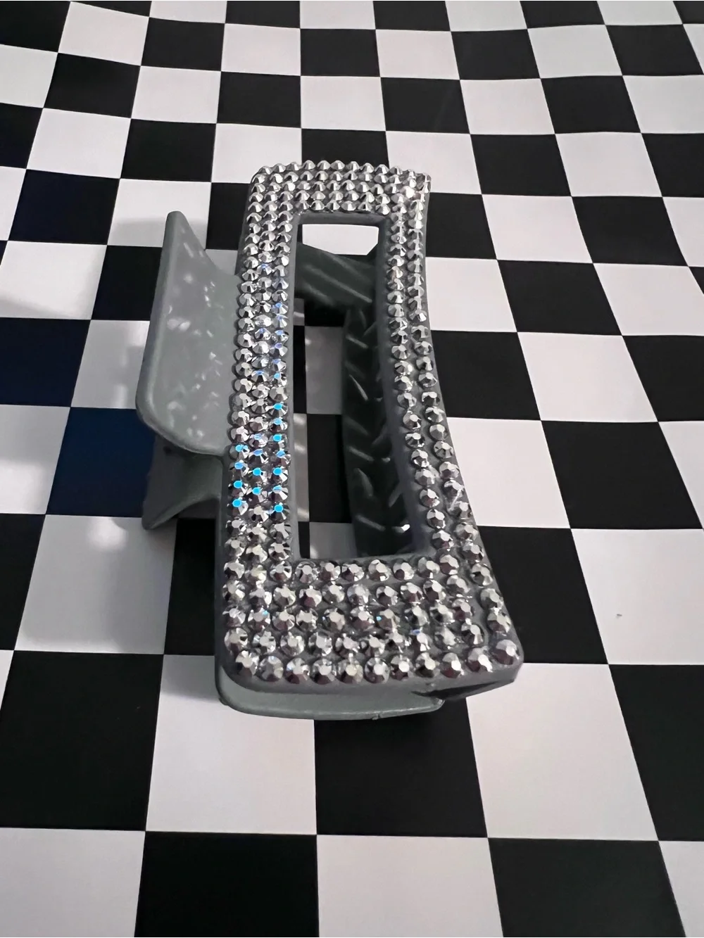 Hand Bedazzled Gray Rhinestone Claw Clip | Adult Accessory Double-Sided Sparkle
